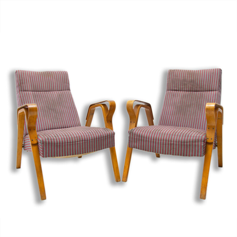Paire de fauteuils vintage en bois courbé par František Jirák 1960