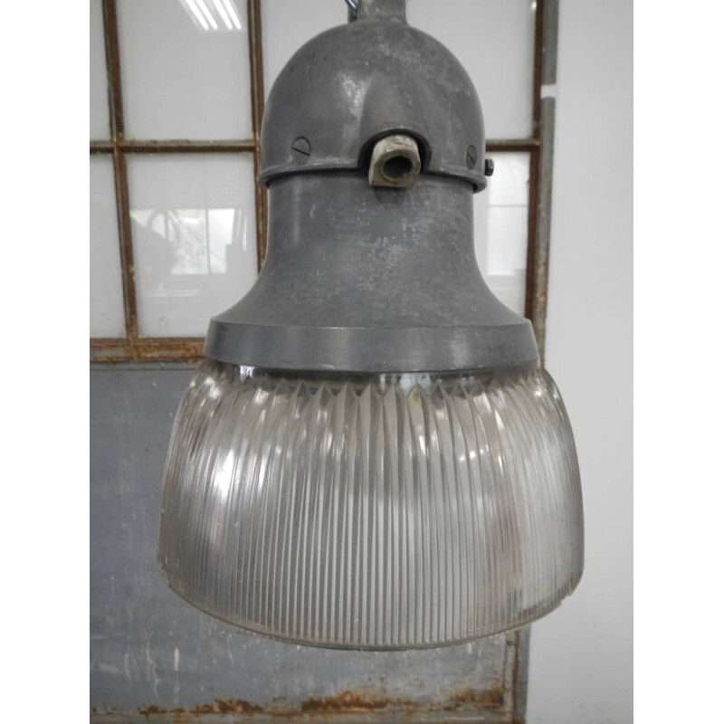 Vintage aluminium road lamp with glass outer shell