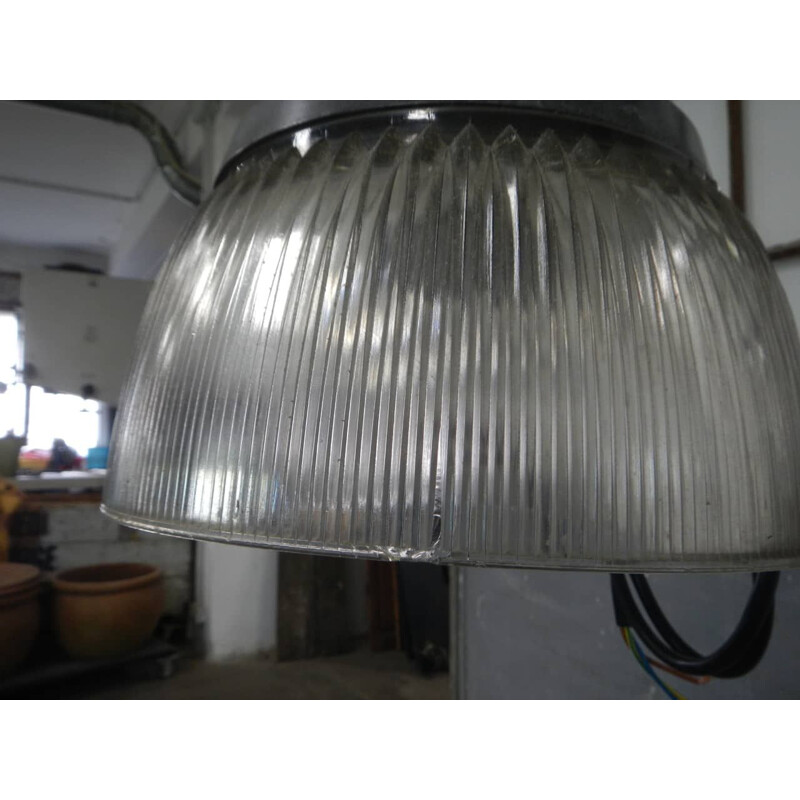 Vintage aluminium road lamp with glass outer shell