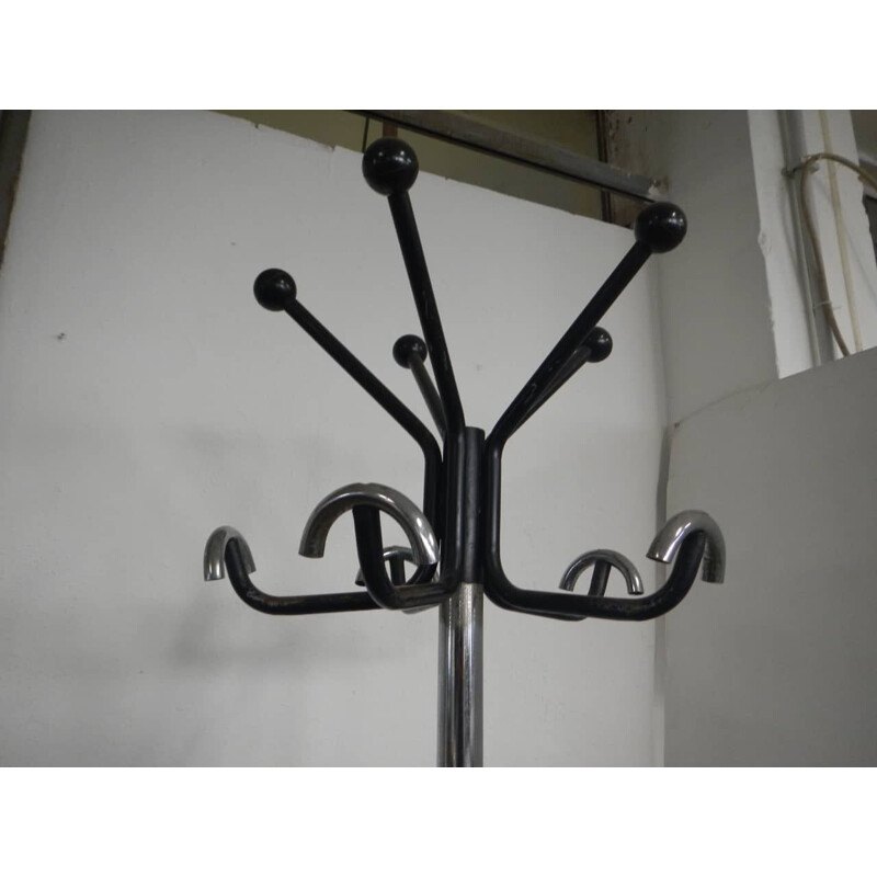 Vintage floor coat rack with chrome and colored metal umbrella stand