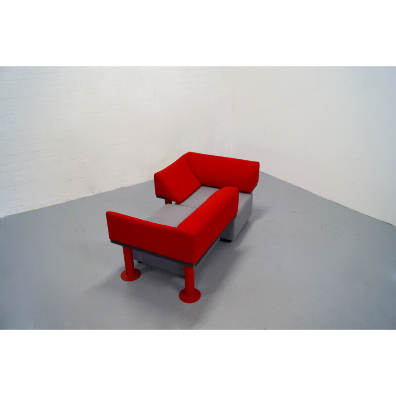 "Quadrio" sofa in red and grey fabric, Michael MCCOY - 1980s