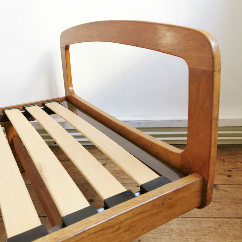 Cama vintage de roble rubio de J Hauville para Bema 1959