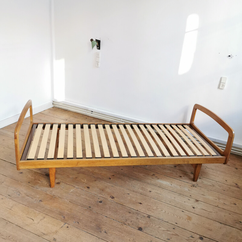 Vintage bed in blond oak by J Hauville for Bema 1959s