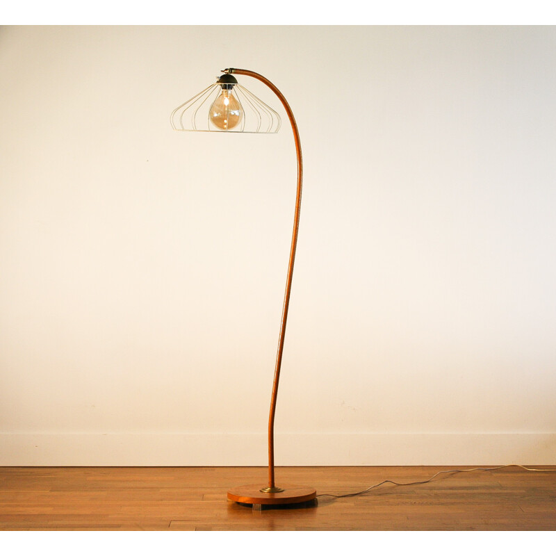 Swedish wooden wrapped floorlamp - 1940s