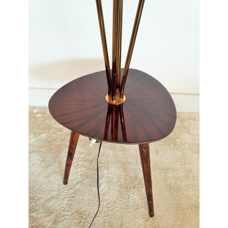 Mid-century tripod floor lamp in brass and wood - 1950s