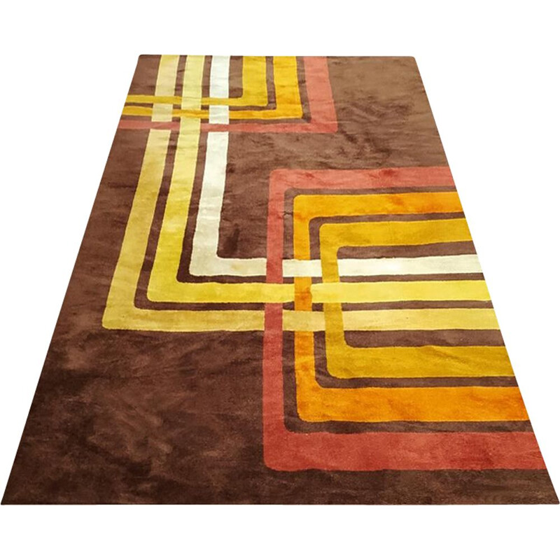 Vintage geometric wool rug Italy 1970s