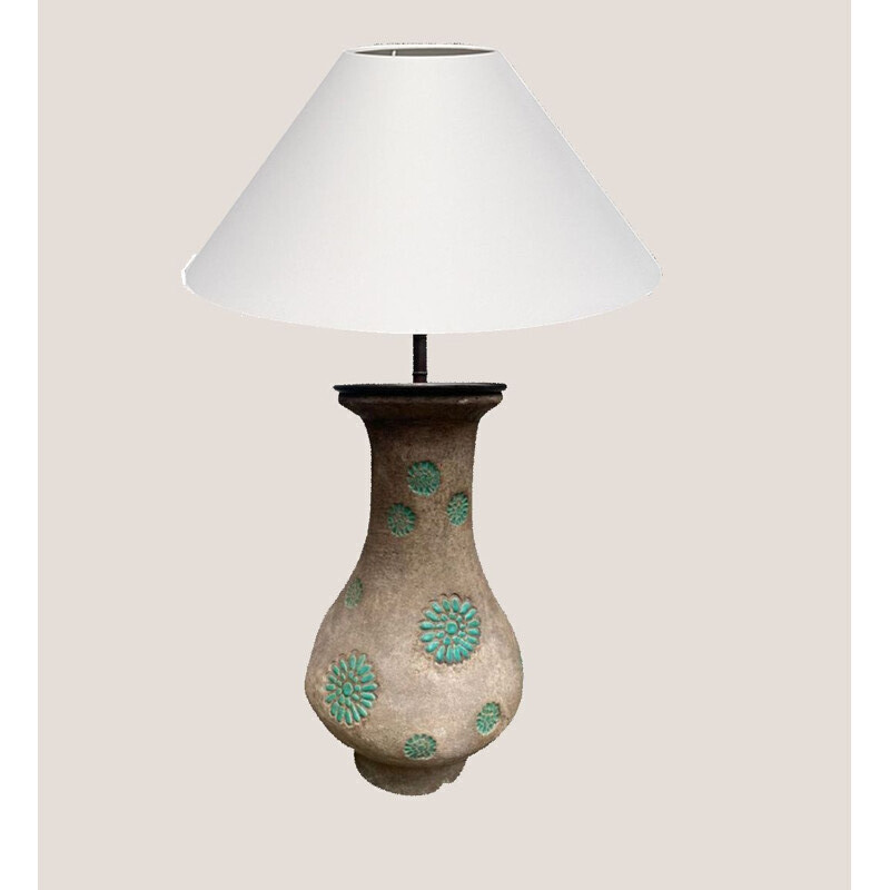 Türkisfarbene Vintage-Lampe, signiert von Michelle und Jacques Serre, 1950