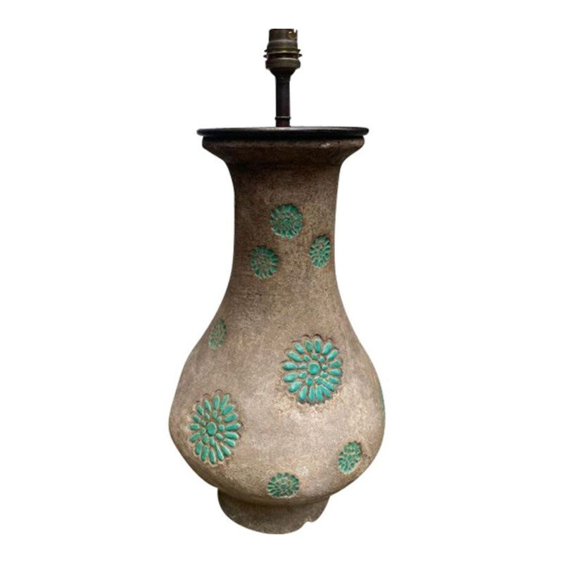 Türkisfarbene Vintage-Lampe, signiert von Michelle und Jacques Serre, 1950