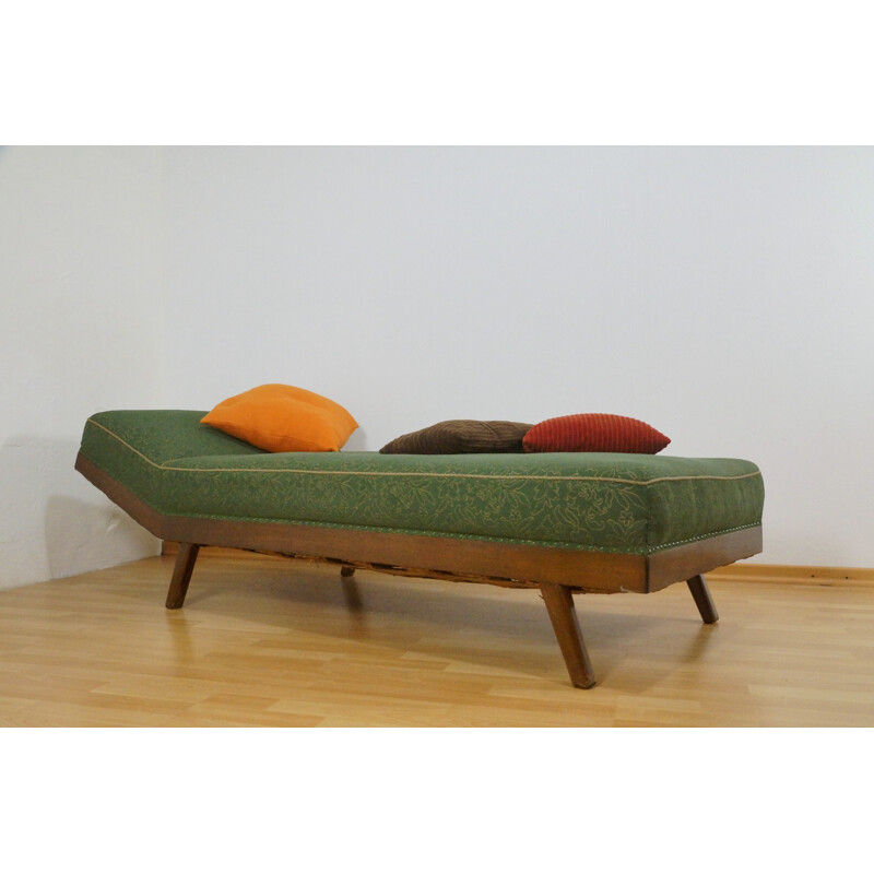 Green daybed in lacquered wood and fabric - 1950s