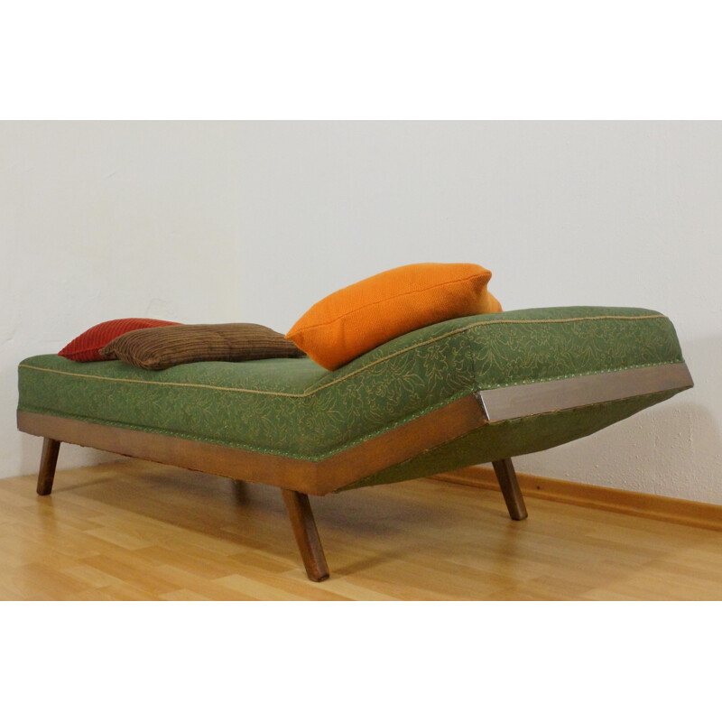 Canapé-lit vintage en bois laqué et tissu vert - 1950