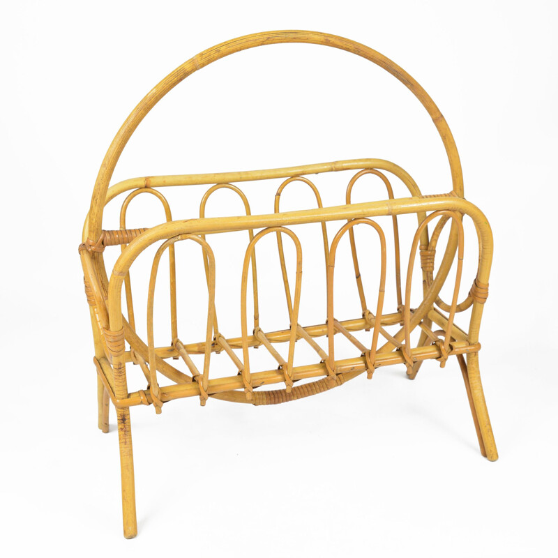 Vintage Rattan Newspaper Rack  Milo Baughman Belgium 1960s