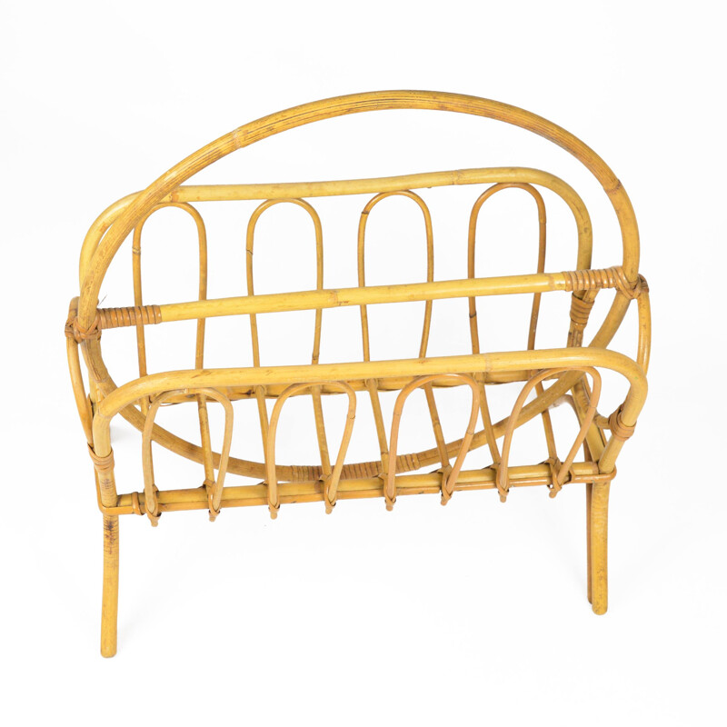 Vintage Rattan Newspaper Rack  Milo Baughman Belgium 1960s