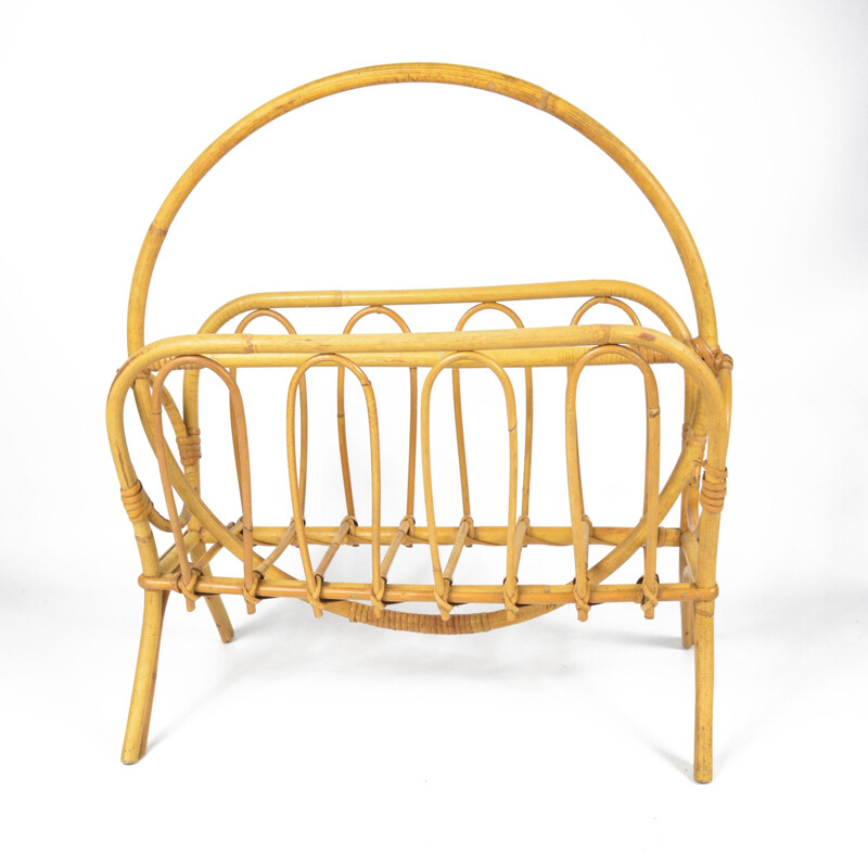 Vintage Rattan Newspaper Rack  Milo Baughman Belgium 1960s