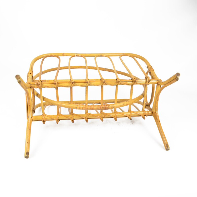 Vintage Rattan Newspaper Rack  Milo Baughman Belgium 1960s