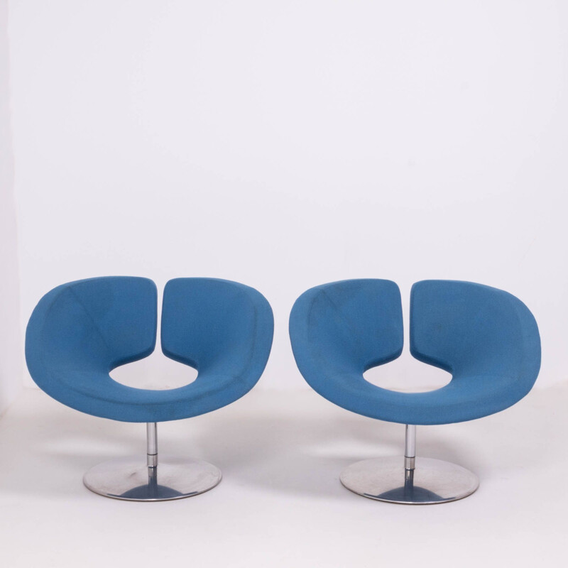 Paar vintage apolloblauwe fauteuils van Patrick Norguet voor Artifort, 2002