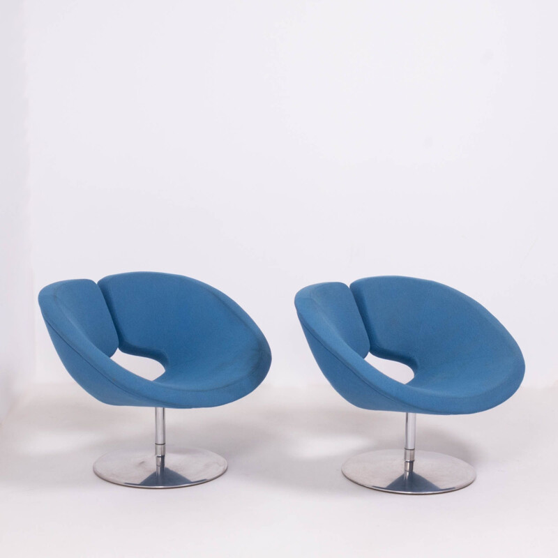 Pair of vintage apollo blue armchairs by Patrick Norguet for Artifort, 2002