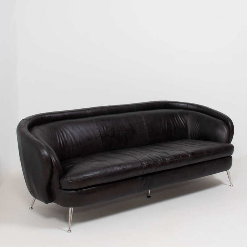 Vintage black leather sofa Italy 1960s