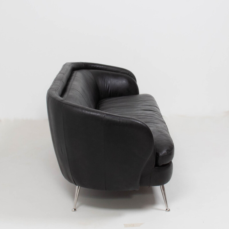 Vintage black leather sofa Italy 1960s