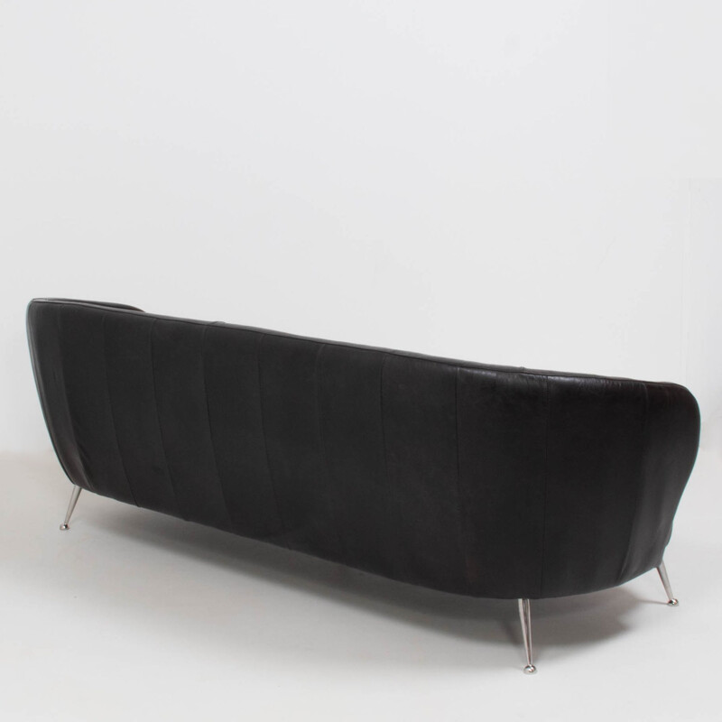 Vintage black leather sofa Italy 1960s