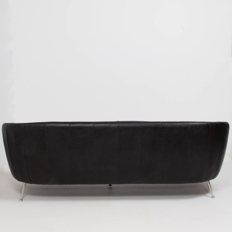 Vintage zwart lederen sofa Italië 1960