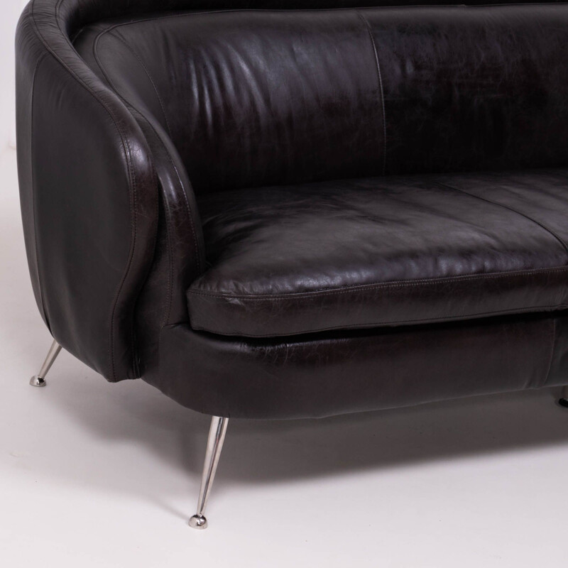 Vintage black leather sofa Italy 1960s