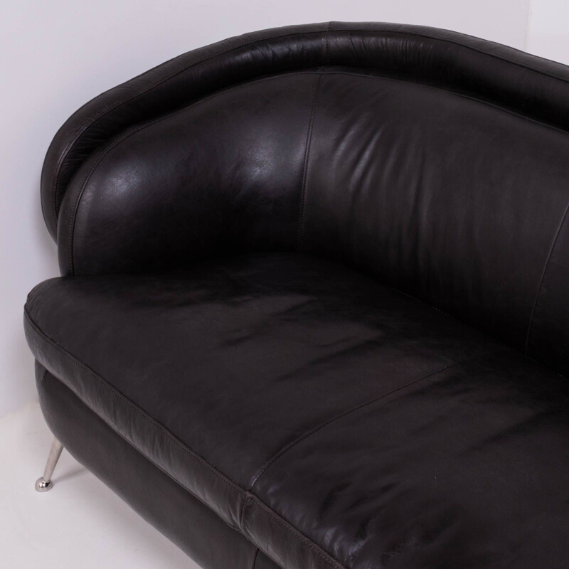 Vintage black leather sofa Italy 1960s