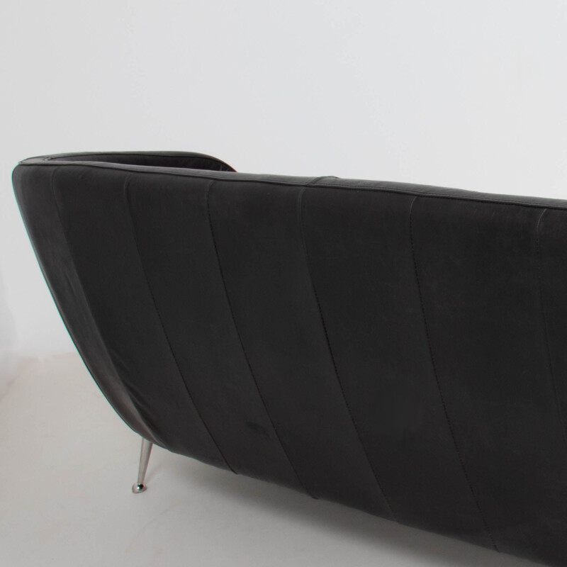 Vintage zwart lederen sofa Italië 1960