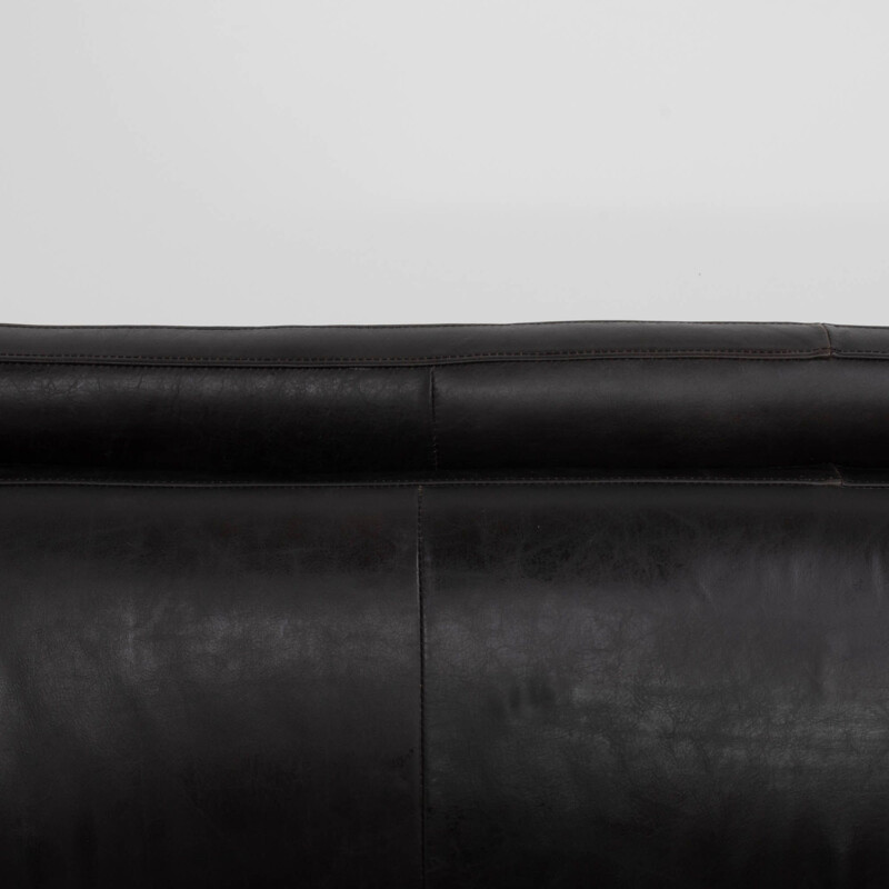 Vintage zwart lederen sofa Italië 1960