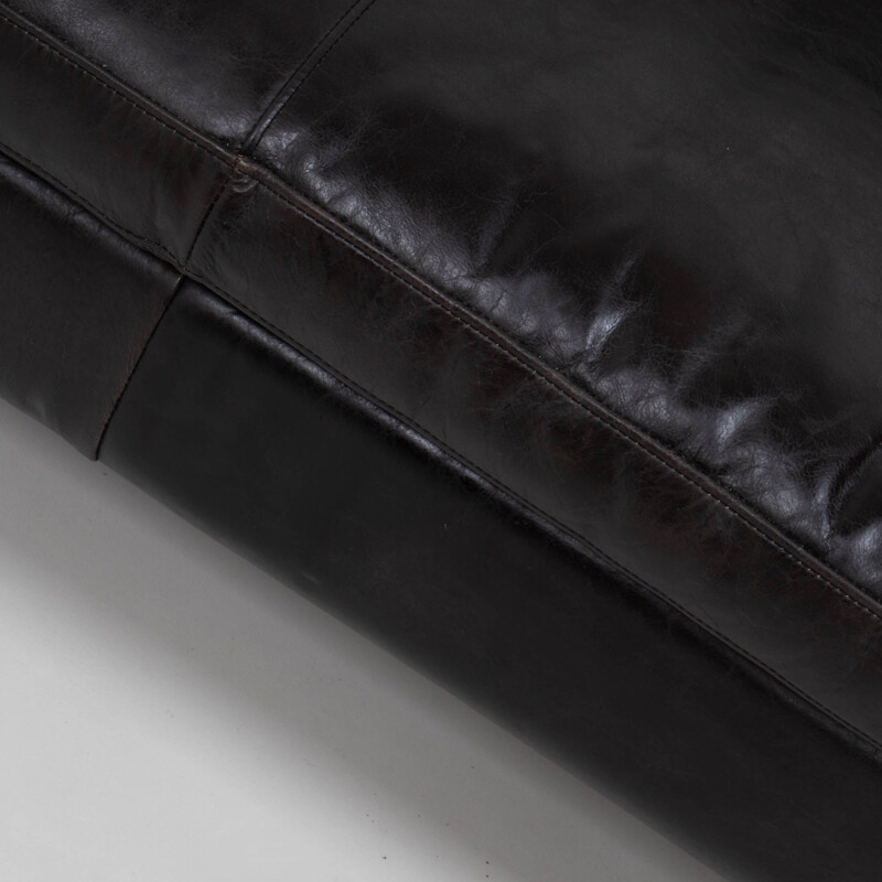 Vintage black leather sofa Italy 1960s