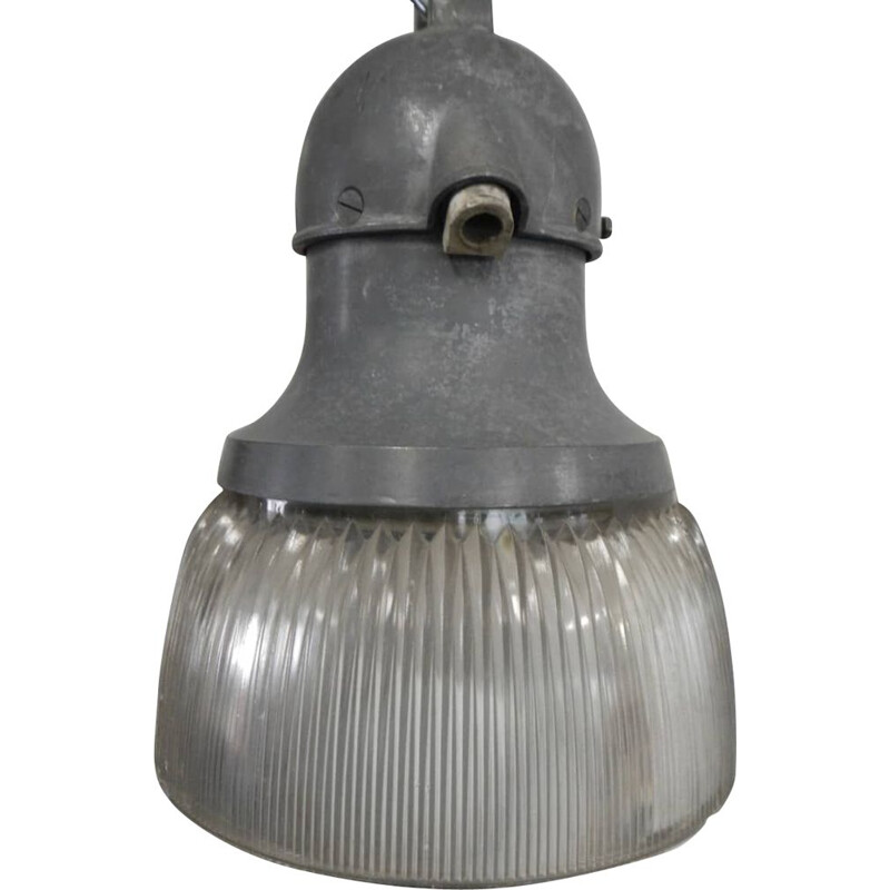 Vintage aluminium road lamp with glass outer shell