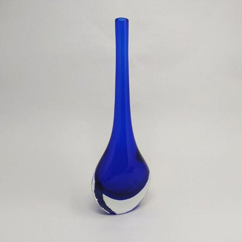 Oude blauwe vaas van Flavio Poli voor Seguso 1960