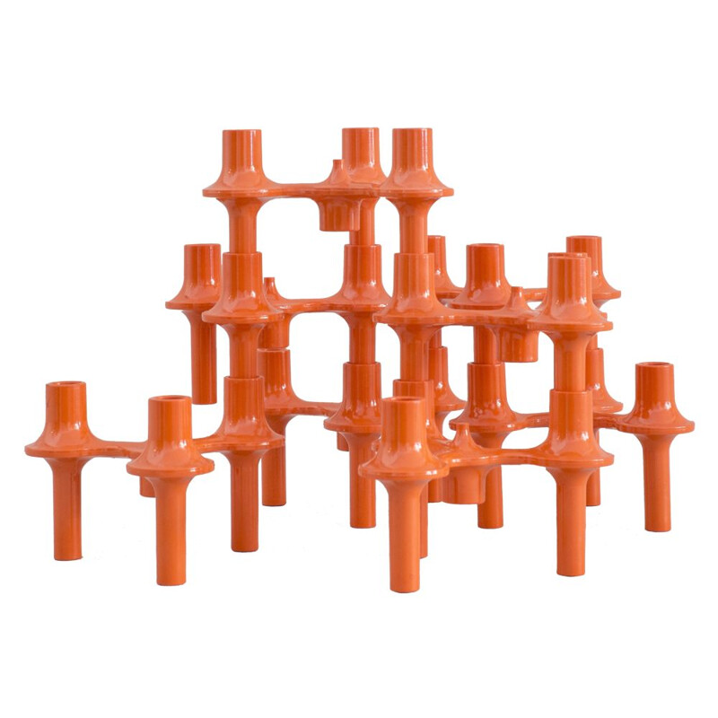 Set of 9 vintage orange candlesticks by Sonti 1970s