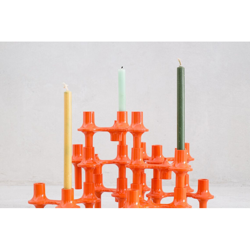 Set of 9 vintage orange candlesticks by Sonti 1970s