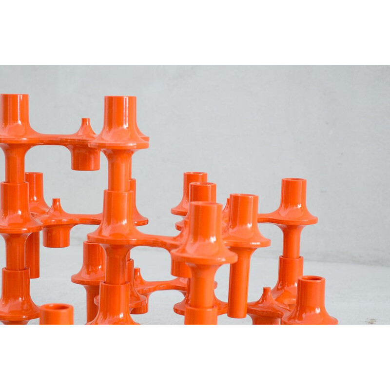Set of 9 vintage orange candlesticks by Sonti 1970s