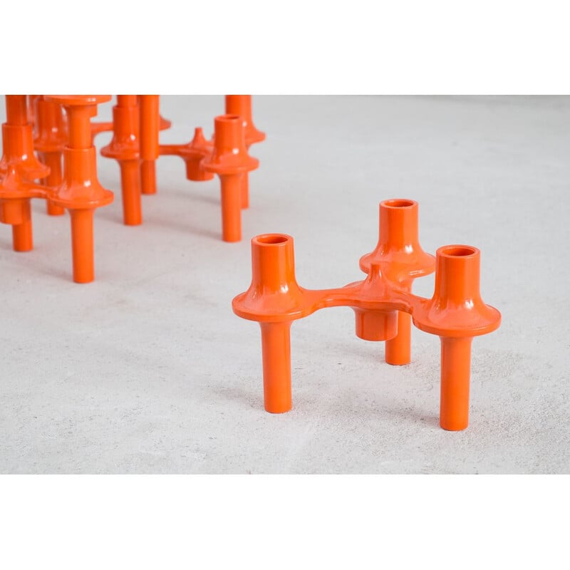 Set of 9 vintage orange candlesticks by Sonti 1970s