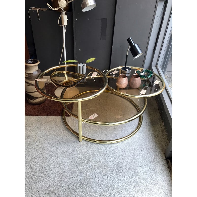 Round adjustable coffee table in brass - 1970s