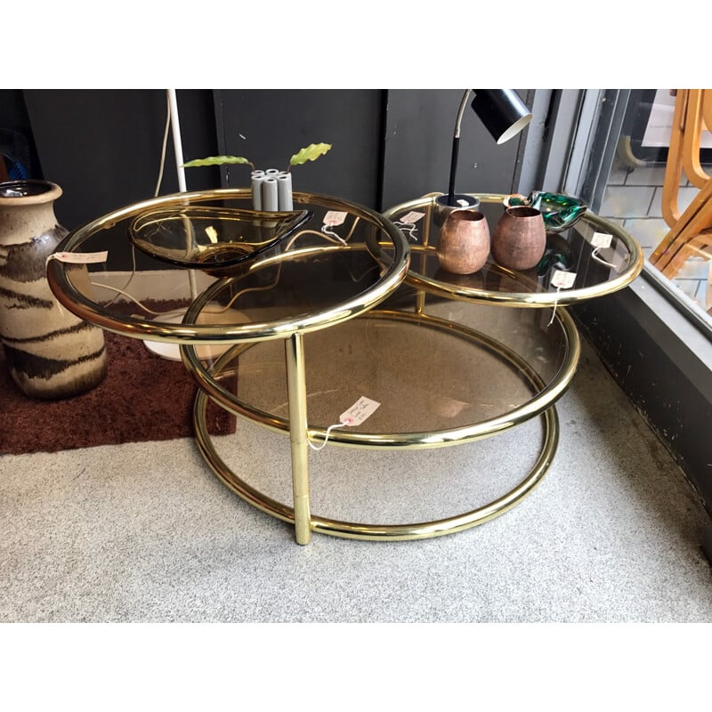 Round adjustable coffee table in brass - 1970s