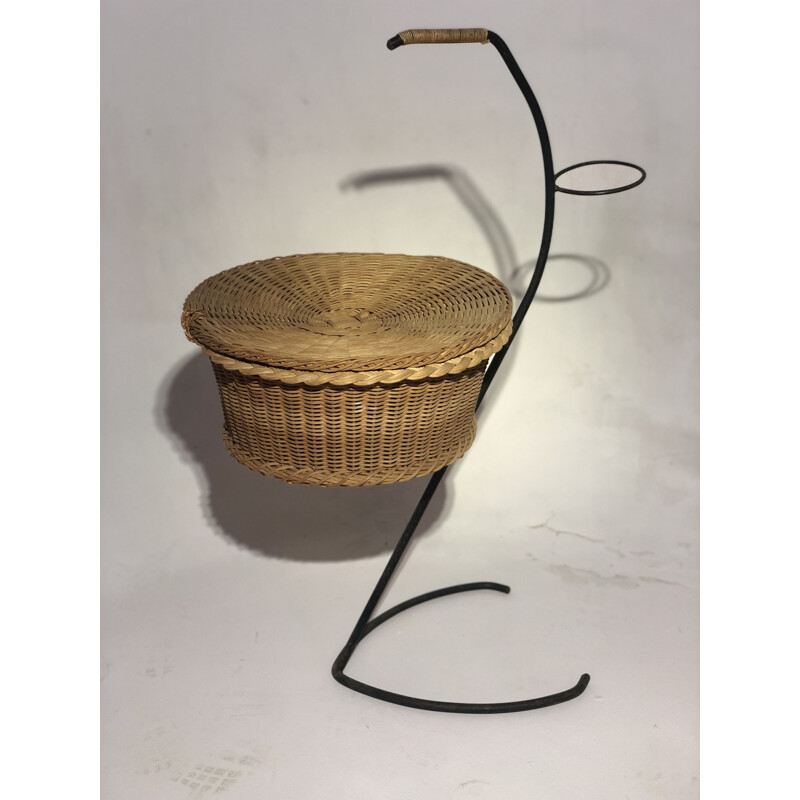 Vintage rattan umbrella stand and storage