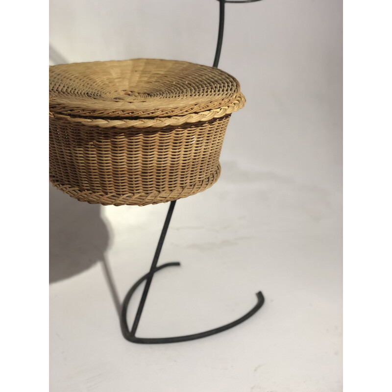 Vintage rattan umbrella stand and storage