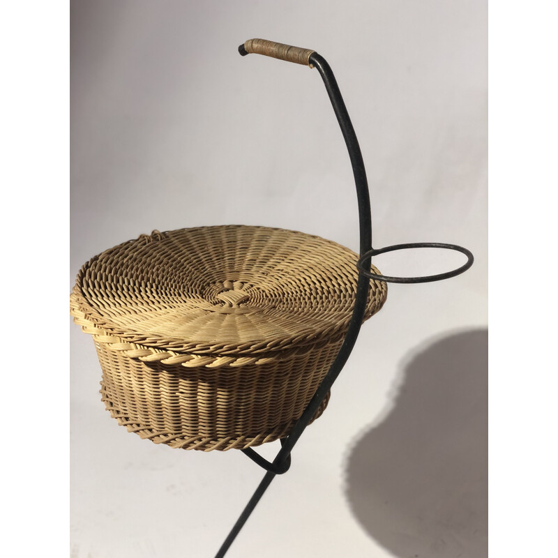 Vintage rattan umbrella stand and storage