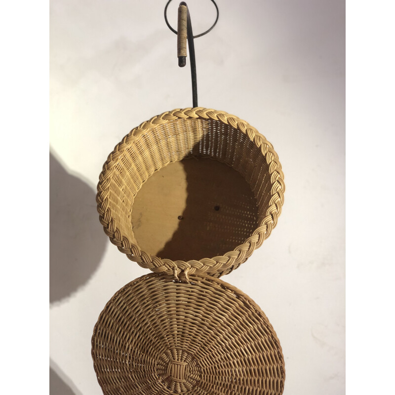 Vintage rattan umbrella stand and storage