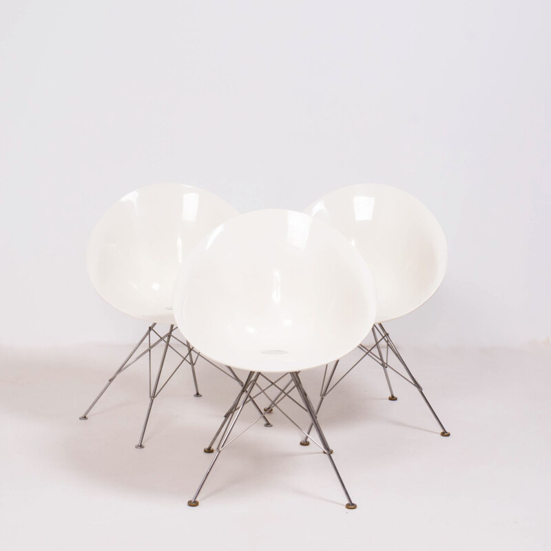 Sedia vintage con base in acciaio cromato di Philippe Starck per Kartell