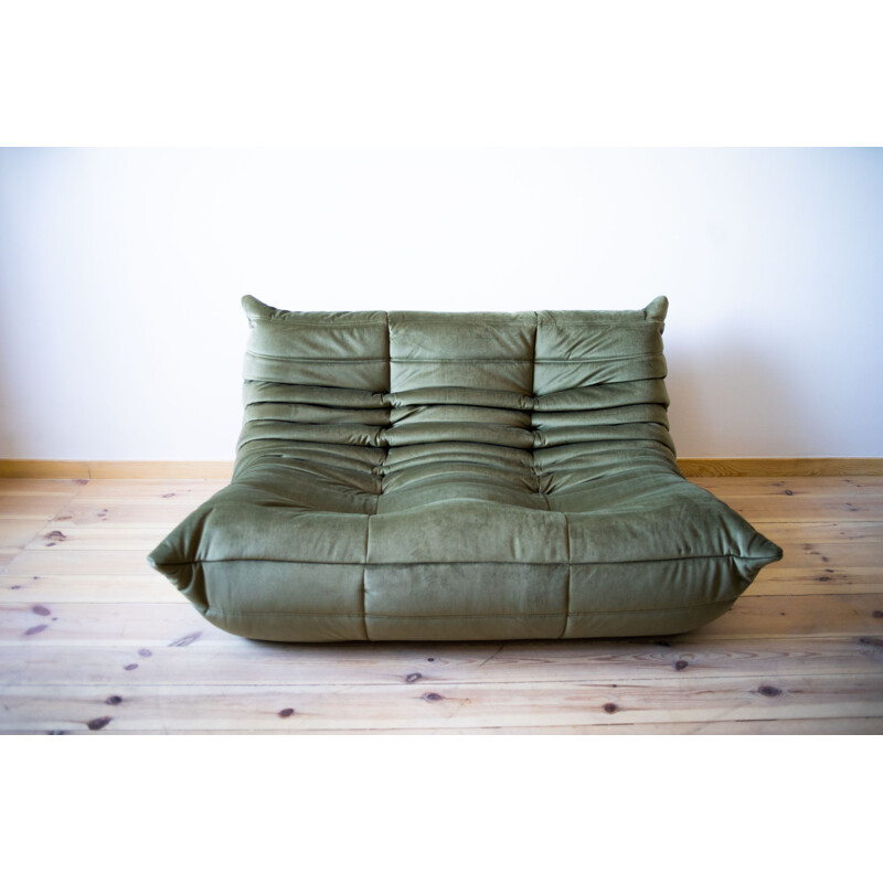 Permanent Oranje winter Vintage sofa Togo in velvet by Michel Ducaroy for Ligne Roset