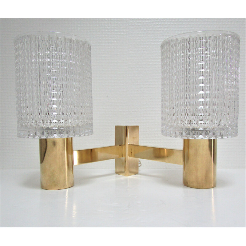 Vintage brass and crystal double wall lamp Carl Fagerlund 1960s