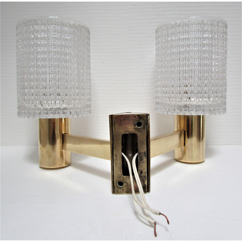Vintage brass and crystal double wall lamp Carl Fagerlund 1960s