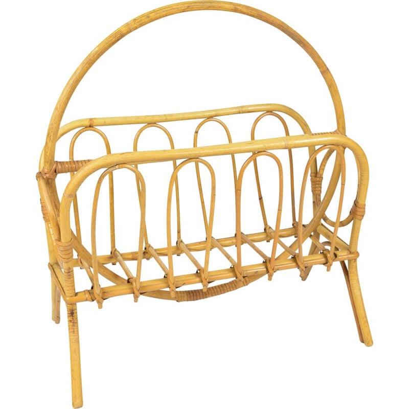 Vintage Rattan Newspaper Rack  Milo Baughman Belgium 1960s