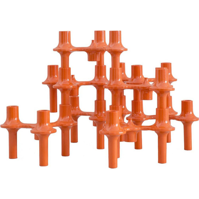 Set of 9 vintage orange candlesticks by Sonti 1970s