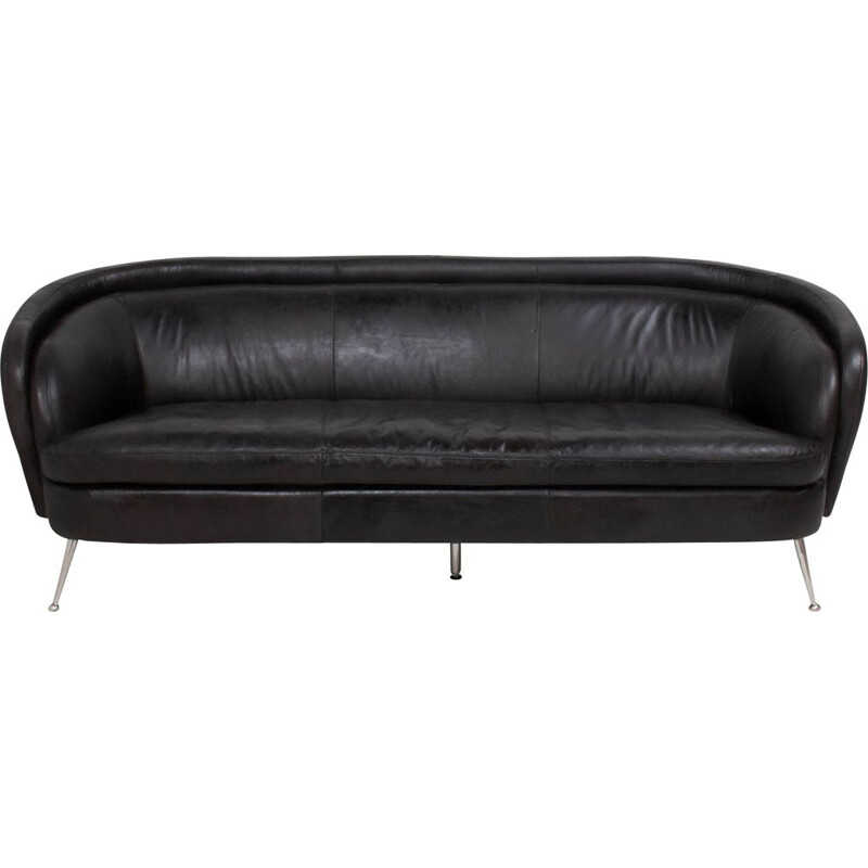 Vintage black leather sofa Italy 1960s