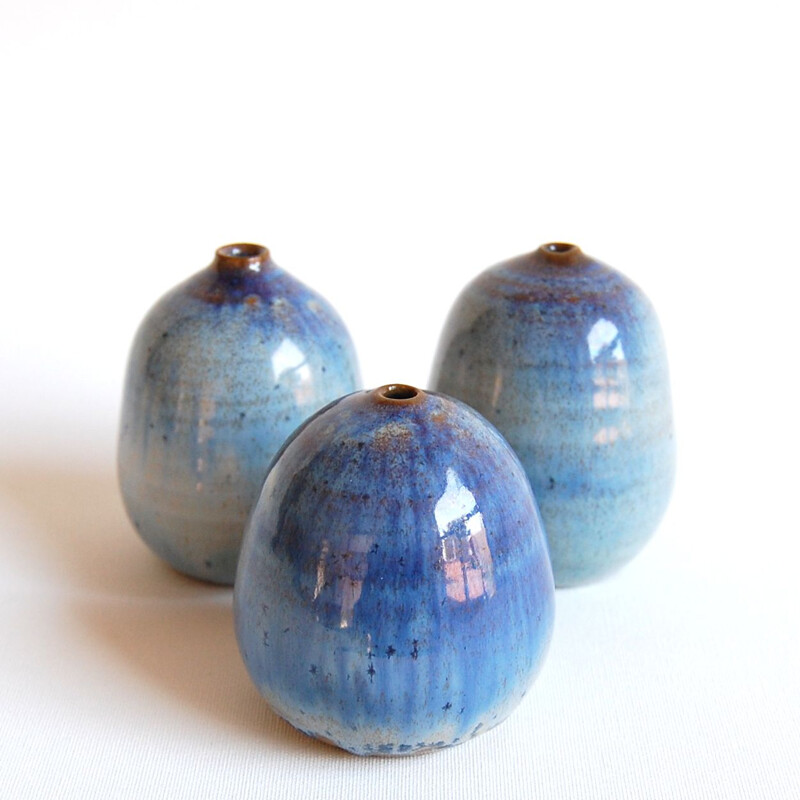 Trio of vintage blue ceramics Antonio Lampecco
