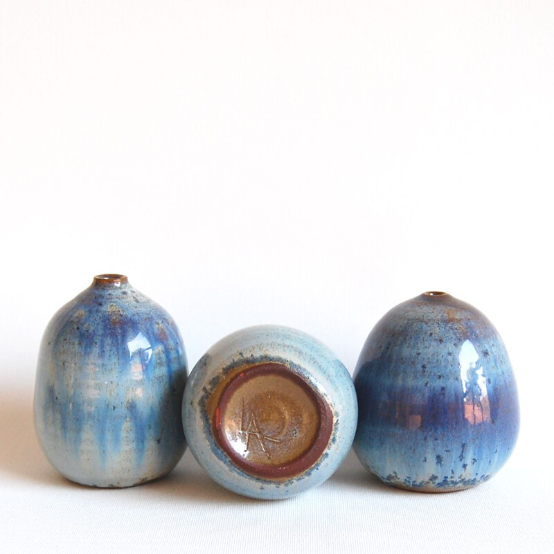 Trio de céramiques vintage bleues Antonio Lampecco